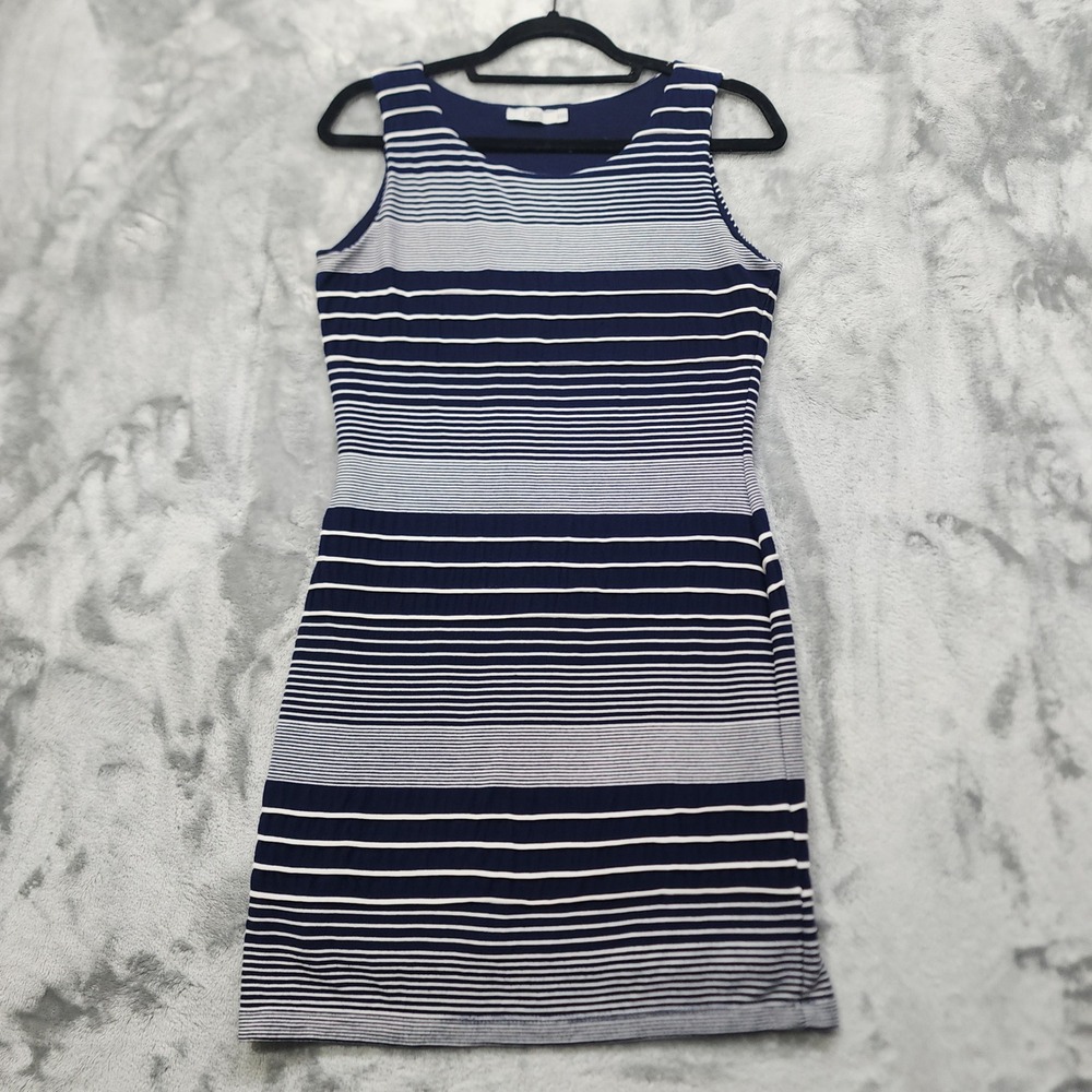 Dalia Dress Womens S Blue White Stripe Sleeveless Sheath Stretch Nautical Casual
